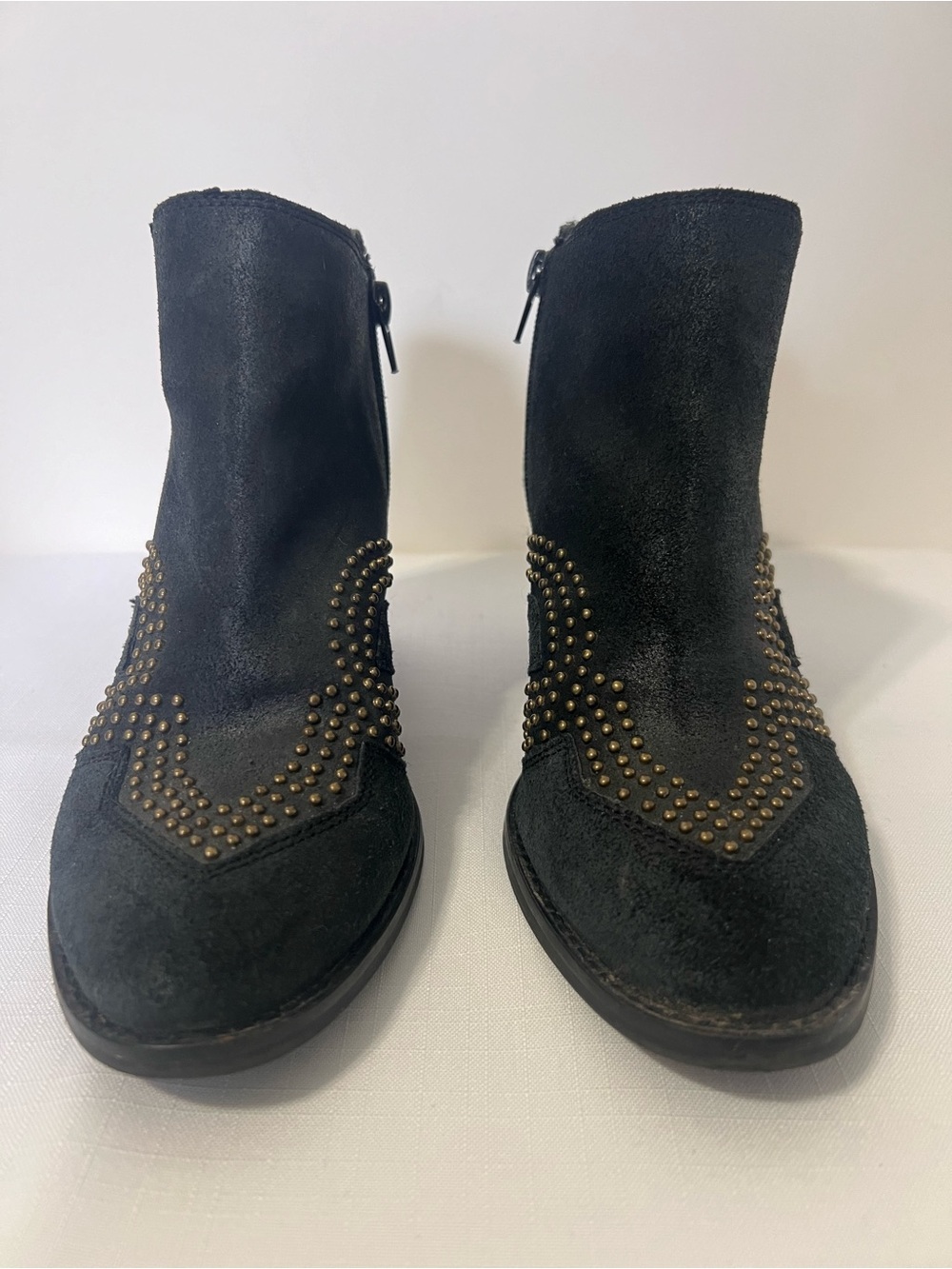Lucky Brand Maiaa Black Leather Gold Studded Witchycore Goth Ankle Boots Size 7